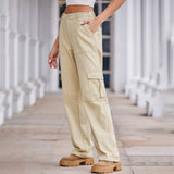 Washed Semi-Elastic Waist Denim Workwear Trousers
