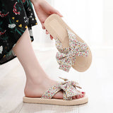 New Printed Flower Bow Sandals_Cwshs0724