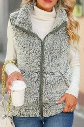 Women Round Neck Blister Velvet Long Sleeve Vest_Cwov0089