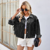 Washed Long Sleeve Denim Jacket With Fringe