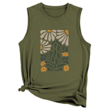 NTAGE YELLOW FLOWER VEST FOR WOMEN SLEEVELESS_CWTTSL0414