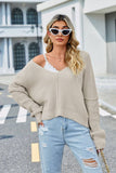 V Neck Solid Off Shoulder Knit Pullover_Cwoswl2047