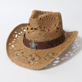 Wide Brim Western Straw Cowboy Sun Hat_Cwah3663