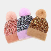 AUTUMN AND WINTER SEQUINED PLUSH KNITTED HAT_CWAH2146