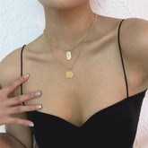 GEOMETRIC RETRO STYLE DOUBLE LAYER NECKLACE_CWAJE1999