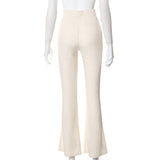 Solid Color Slacks With High-Waisted Stretch Waist