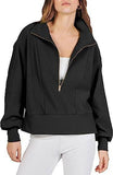 Solid Long-Sleeved Hoodie With Half Zip Collar