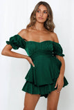 Solid-Color One-Shoulder Lantern-Sleeved Dress