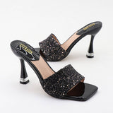 Women Thin Strap Sequined Stiletto Sandals