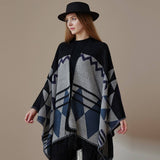 FRINGED GEOMETRIC PATTERN SHAWL SLIT CAPE SCARF_CWASC2213