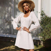 Square Neck And A Tight Waist Loose Casual Dress