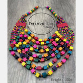 COLORFUL SQUARE WOOD MULTI LAYER NECKLACE_CWMM4859