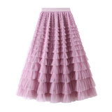 White Tulle Tiered Pleated A-Line Maxi Skirt_Cwbms0369