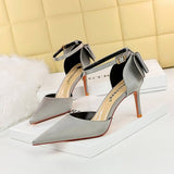 Women Shallow Pointed Toe Hollow Bow High Heels