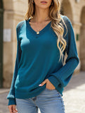 V-neck solid color sweater for women