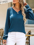 V-neck solid color sweater for women