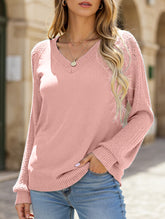 V-neck solid color sweater for women