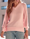 V-neck solid color sweater for women