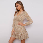 V-Neck Bubble Long Sleeve Skirt Dress