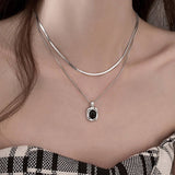 SQUARE OVAL PENDANT DOUBLE LAYER FASHION NECKLACE_CWAJE2373