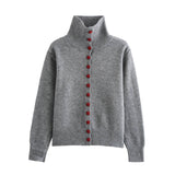 Versatile Turtleneck Single-Breasted Sweater