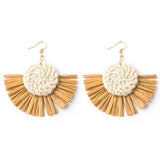 Hand-Woven Geometric Rattan Raffia Earrings