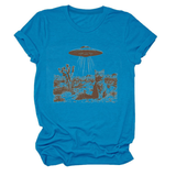 CAT AND SPACESHIP GRAPHIC TEE FOR WOMEN_CWTTS1514