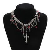 HIP HOP CROSS PENDANT DARK CLAVICLE NECKLACE_CWMM3192