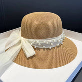 SUMMER ELEGANT PEARL BOW STRAW HAT FOR WOMEN_CWAH3401