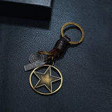 ALLOY FIVE POINTED STAR GENUINE LEATHER KEYCHAIN_CWMM4783