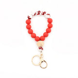 CHRISTMAS WOOD BEAD BRACELET WITH SILICONE KEYCHAIN_CWMM7014