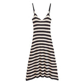 Striped Pullover V-Neck Knitted Halter Dress