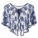 LEAF SEQUIN SHEER SHAWL EVENING PARTY CAPE_CWMM8961