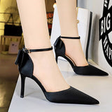 Women Shallow Pointed Toe Hollow Bow High Heels