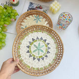 RATTAN SHELL ROUND FRUIT PLATE TEA TRAY_CWMM4537
