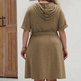 Solid Color Plussize Loose Hooded Slimming Dress_Cwdsd3142