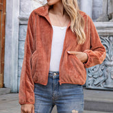 Velveteen Zipper Top Womens Fashion Hoodie Coat