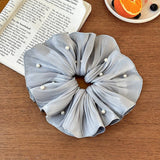 IRIDESCENT PLEATED PEARL SCRUNCHIE HAIR TIE_CWAHA5516