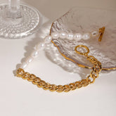 18K GOLD FRESHWATER PEARL CUBAN OT CLASP ANKLET_CWAJE4853