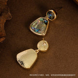 SILVER NEEDLE EARRINGS WITH NATURAL ABALONEPENDANT_CWMM4292