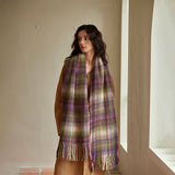PURPLE PINK WOOL BLEND PLAID SCARF WINTER WARMTH_CWASC2334