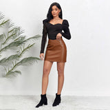 PU LEATHER SHORT SKIRT FASHION ZIPPER LEATHERSKIRT_CWBSS0390