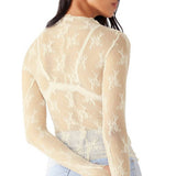 SEMI SHEER MESH LACE TOP BOTTOMING SHIRT_CWTBLL2660