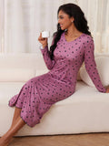 V-Neck Love Print Long-Sleeved Nightdress