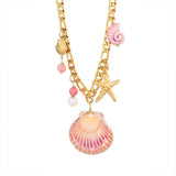 LARGE SHELL STARFISH BEADED FIGARO NECKLACE_CWMM7534