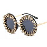 RETRO ROUND FRAME RHINESTONE METAL RIVET GLASSES_CWASG0783