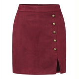 SOLID COLOR SUEDE SKIRT METAL BUTTON HIP SKIRT_CWAB4807