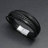 SIMPLE BRAIDED LEATHER MAGNET CLASP BRACELET_CWMM4471