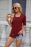 Square Neck Knit Stitching Two Casual T-Shirts