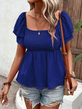 Solid-Color Cable-Lined Puffed-Sleeve T-Shirt
